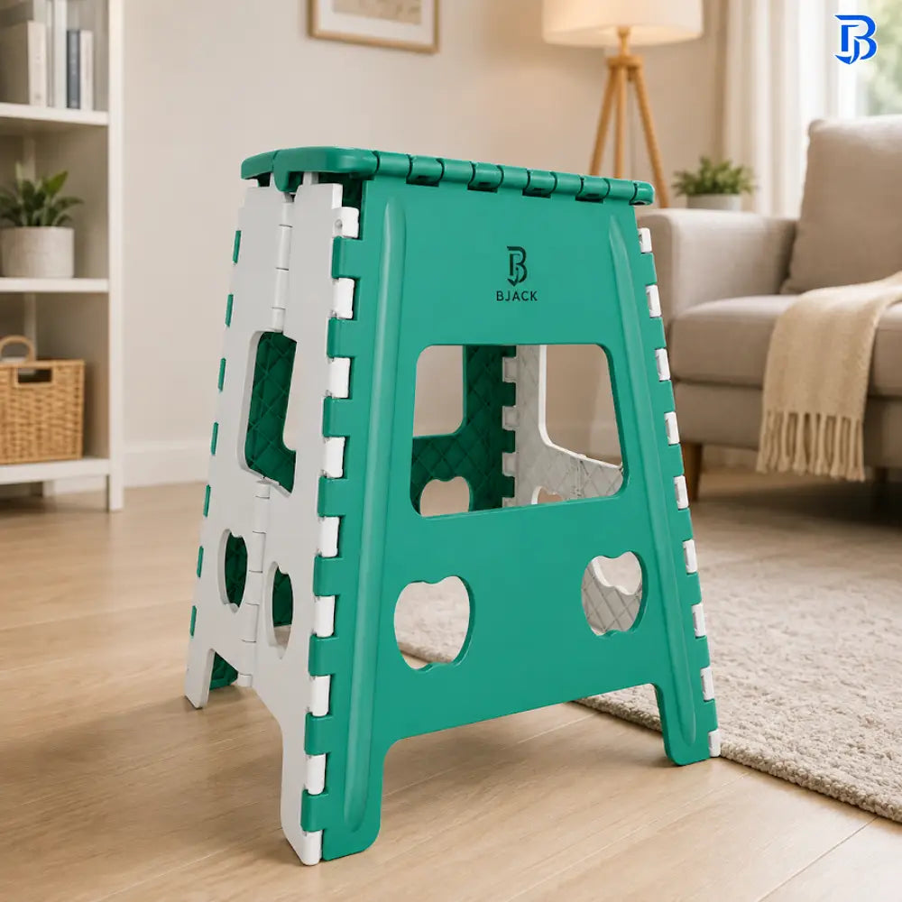18 Inch Green Folding Step Stool | Lightweight Foldable Plastic Stool for Home Use
