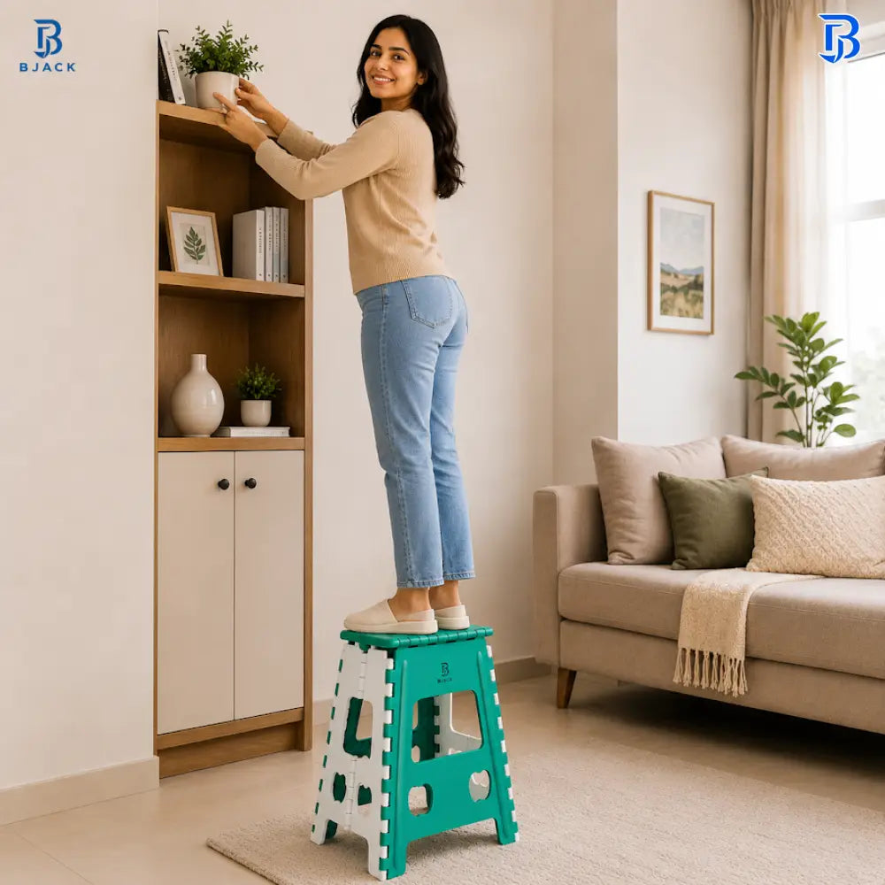 18 Inch Green Folding Step Stool | Lightweight Foldable Plastic Stool for Home Use