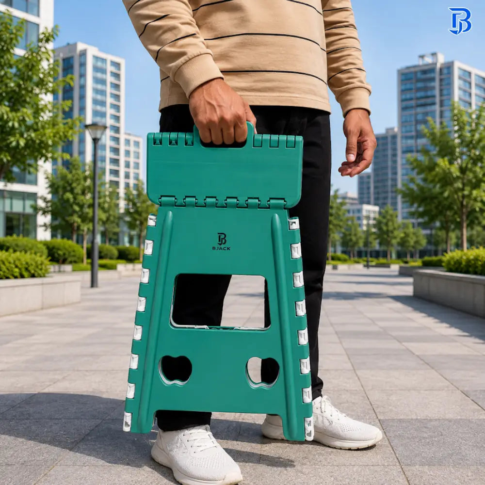 18 Inch Green Folding Step Stool | Lightweight Foldable Plastic Stool for Home Use