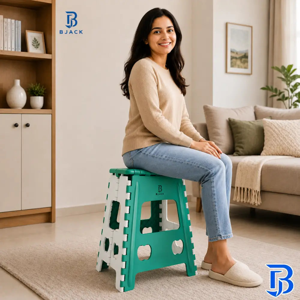 18 Inch Green Folding Step Stool | Lightweight Foldable Plastic Stool for Home Use