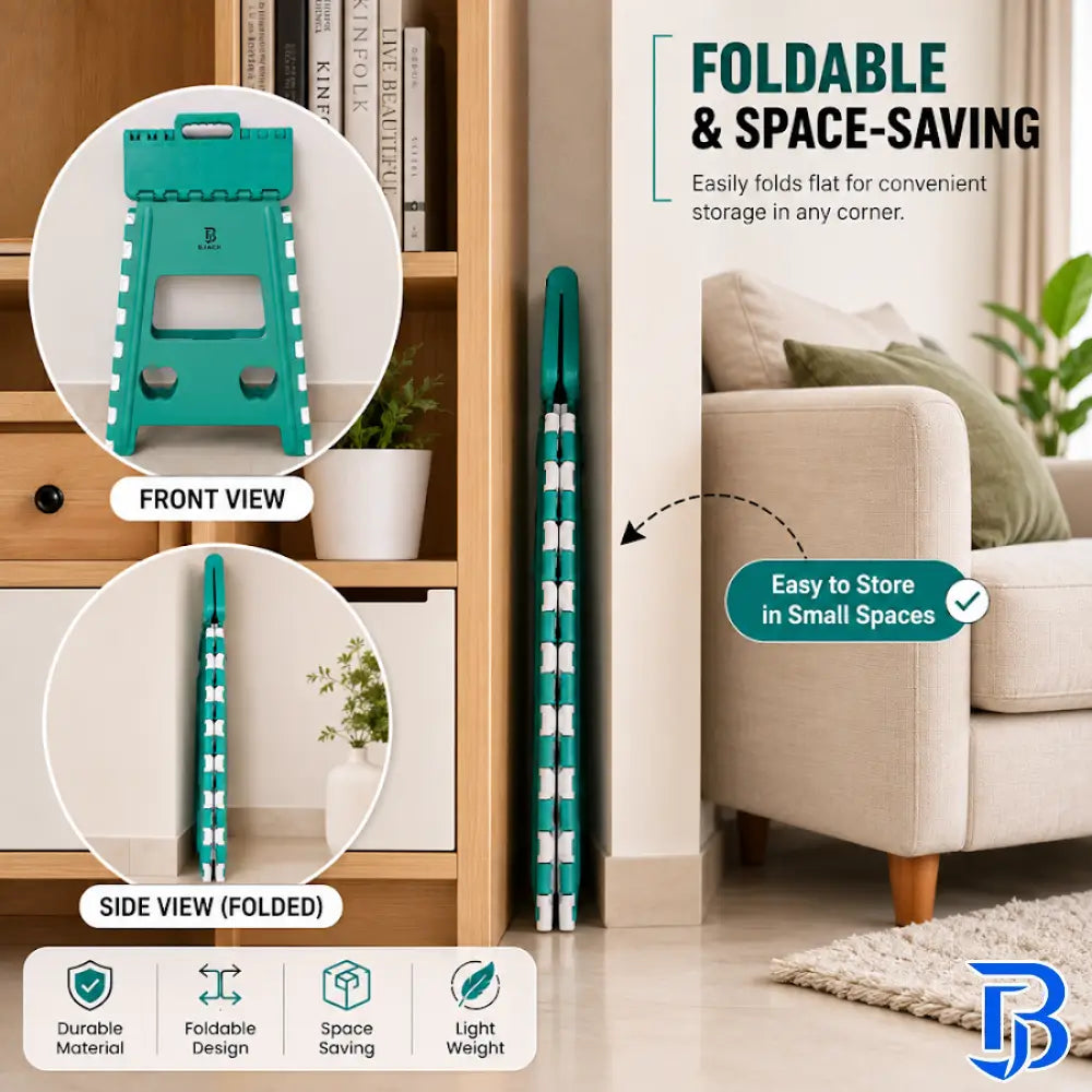 18 Inch Green Folding Step Stool | Lightweight Foldable Plastic Stool for Home Use