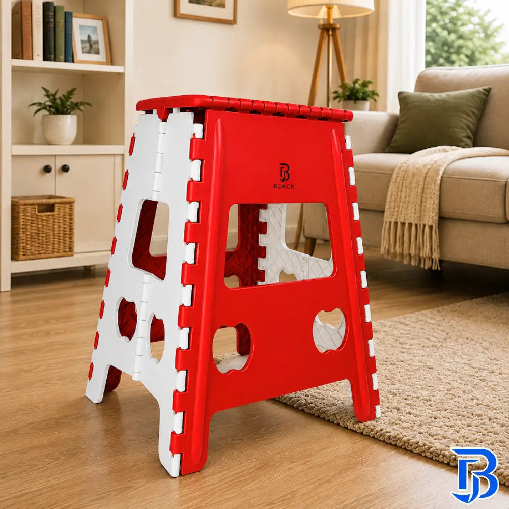 18 Inch Red Folding Step Stool | Lightweight Foldable Plastic Stool for Home Use