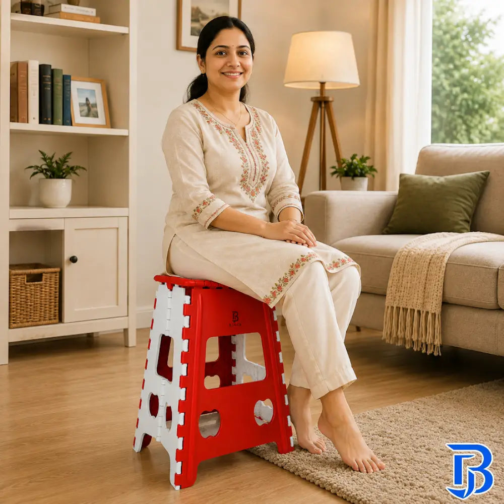 18 Inch Red Folding Step Stool | Lightweight Foldable Plastic Stool for Home Use