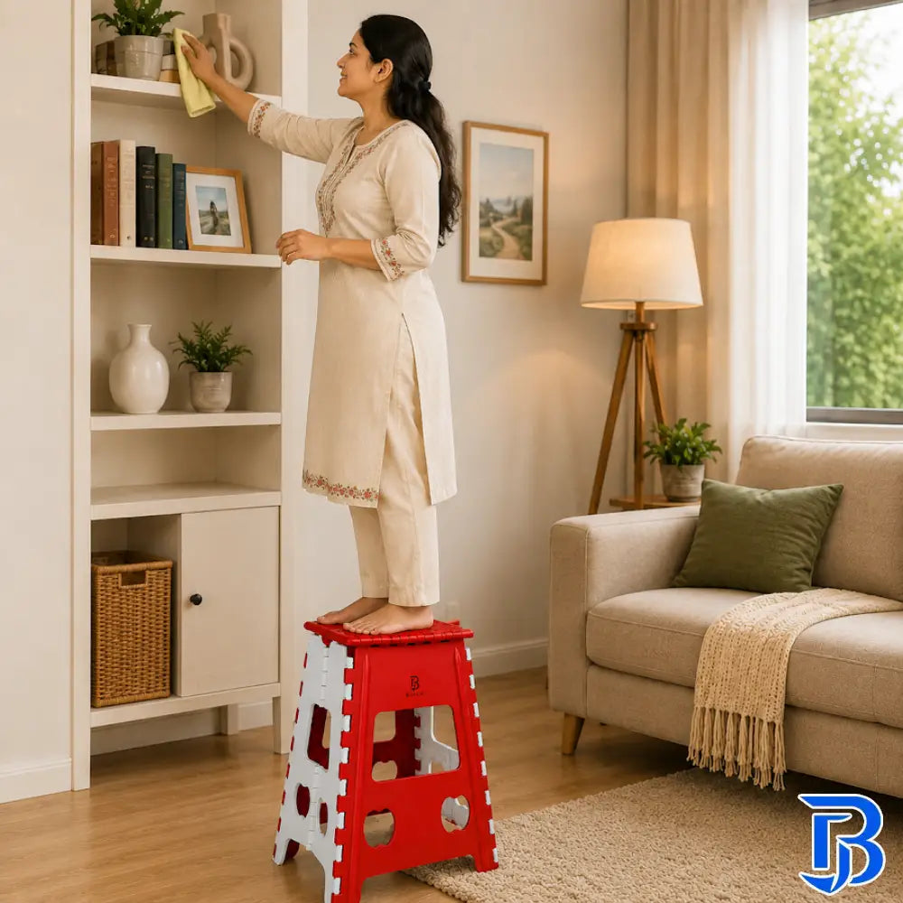 18 Inch Red Folding Step Stool | Lightweight Foldable Plastic Stool for Home Use