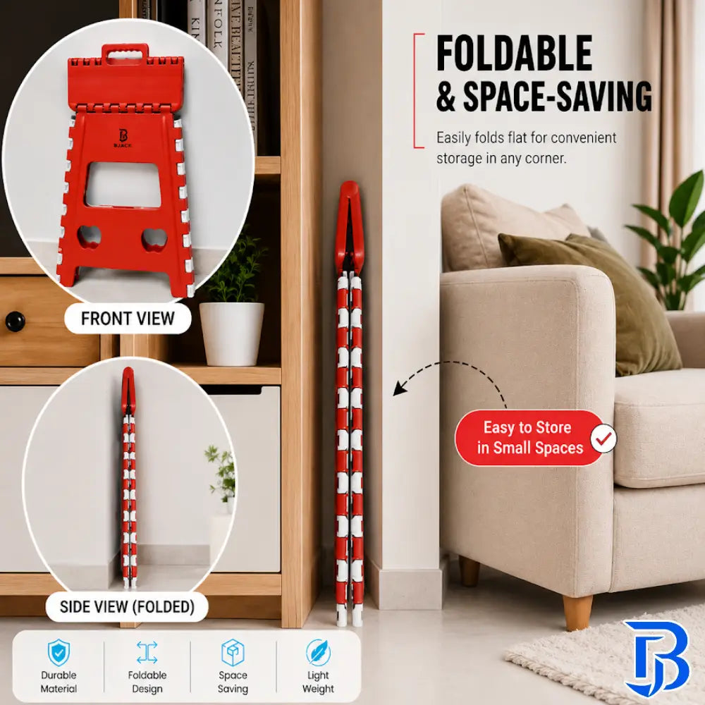 18 Inch Red Folding Step Stool | Lightweight Foldable Plastic Stool for Home Use