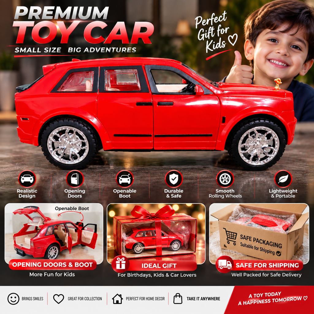 Red Die-Cast Toy Car for Kids & Showpiece | Openable Doors & Rear Dicky