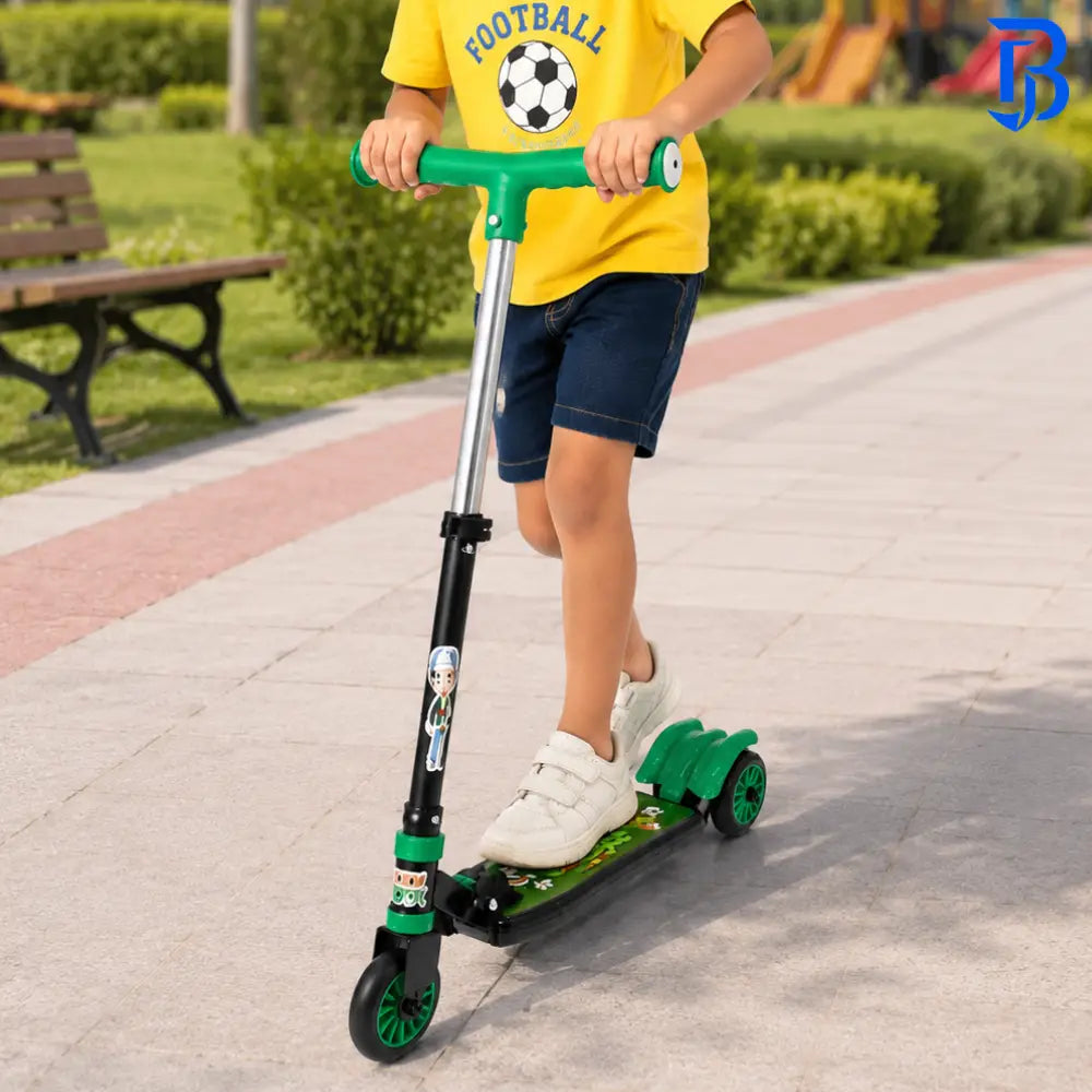 Best Kids Foldable Kick Scooter Green/Black | Safe Rear Brake | Age 4-10 Years 