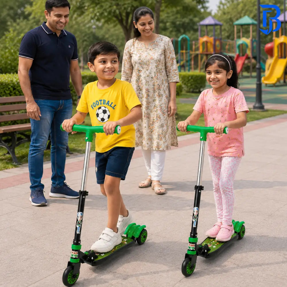 Best Kids Foldable Kick Scooter Green/Black | Safe Rear Brake | Age 4-10 Years