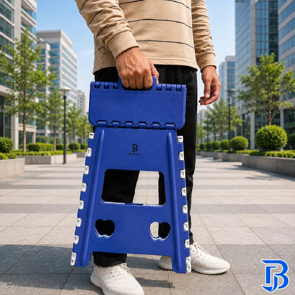 Blue Foldable Plastic Step Stool 18 Inch | Portable Folding Stool Chair for Adults