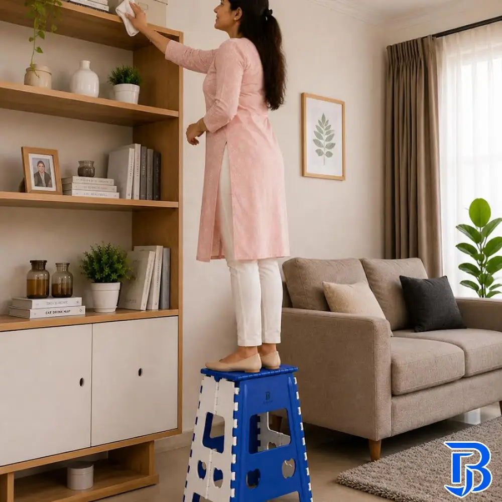Blue Foldable Plastic Step Stool 18 Inch | Portable Folding Stool Chair for Adults