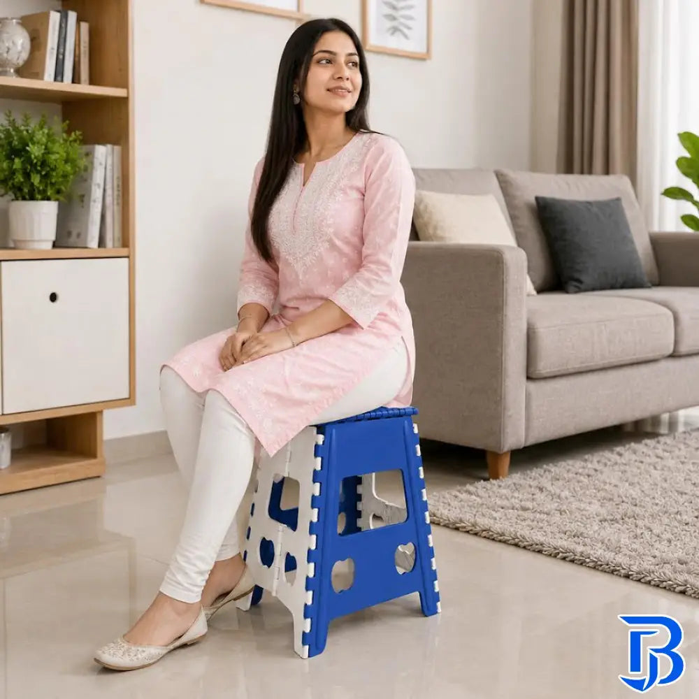 Blue Foldable Plastic Step Stool 18 Inch | Portable Folding Stool Chair for Adults