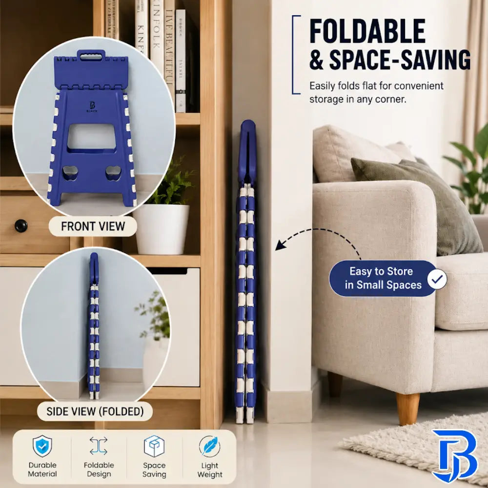 Blue Foldable Plastic Step Stool 18 Inch | Portable Folding Stool Chair for Adults 