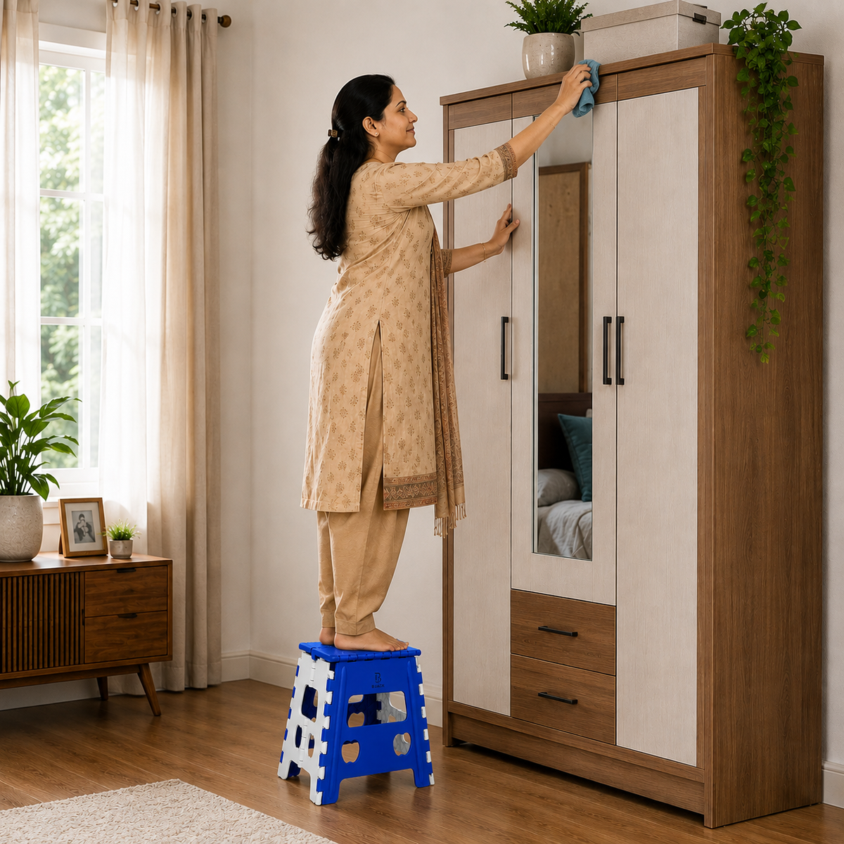 Blue Foldable Plastic Step Stool 12 Inch | Portable Folding Stool Chair for Adults