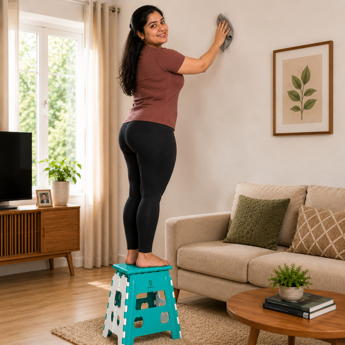 Green Foldable Plastic Step Stool 12 Inch | Portable Folding Stool Chair for Adults