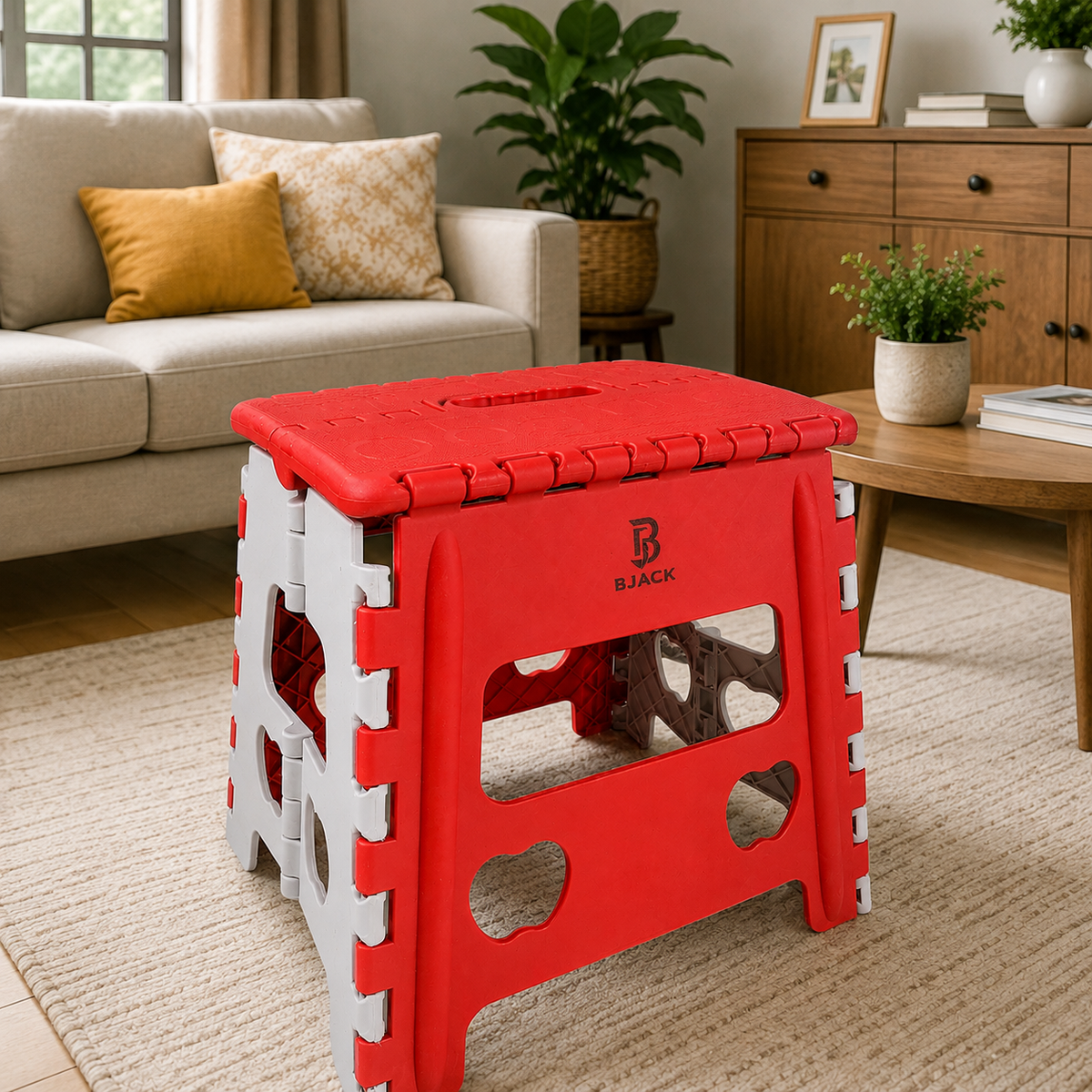 12 Inch Red Folding Step Stool | Lightweight Foldable Plastic Stool for Home Use
