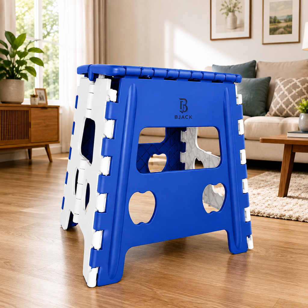 Blue Foldable Plastic Step Stool 12 Inch | Portable Folding Stool Chair for Adults
