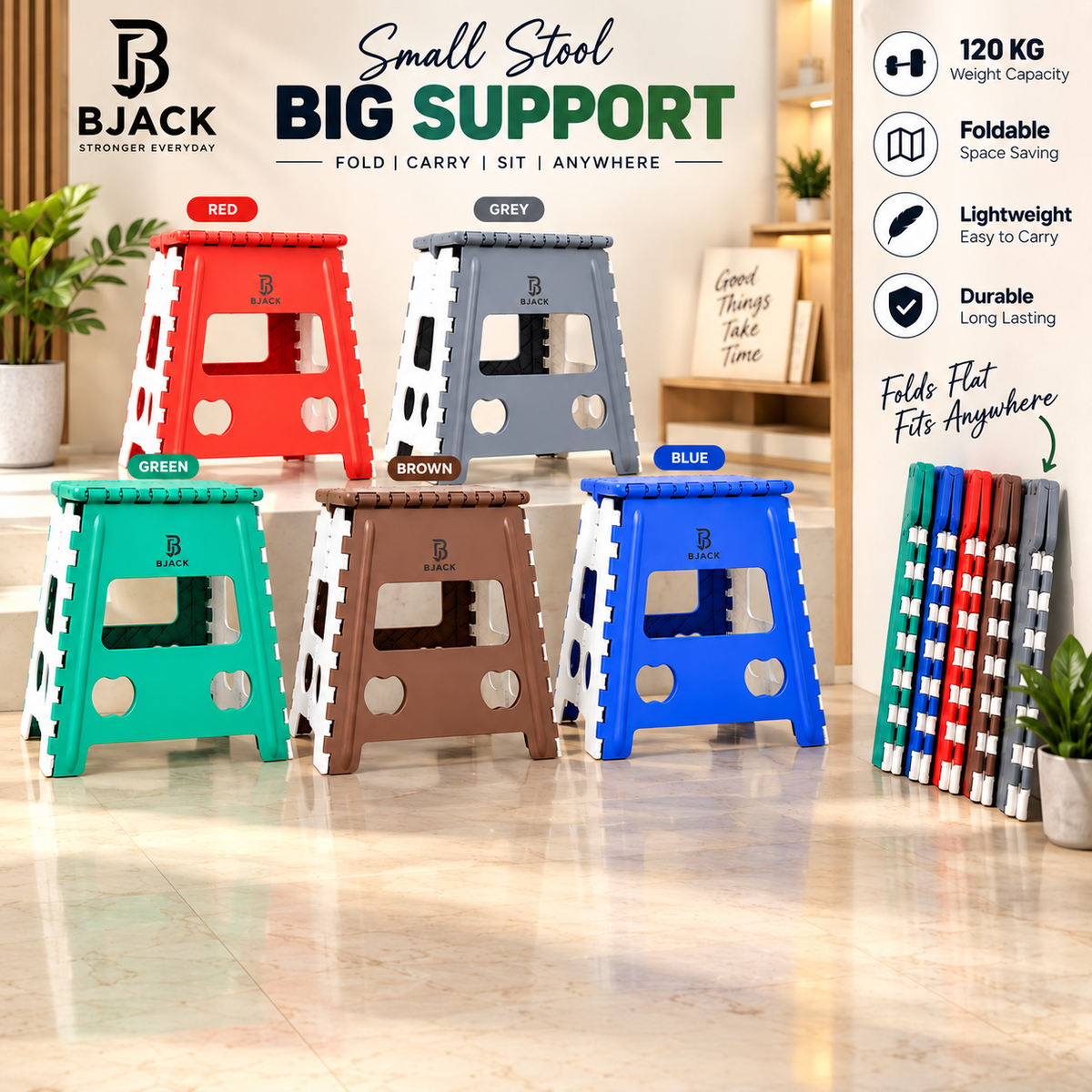 BJACK 5 PCS Folding Stool Combo | 120 KG Capacity | Foldable, Lightweight & Portable Stool Set for Home, Office & Outdoor