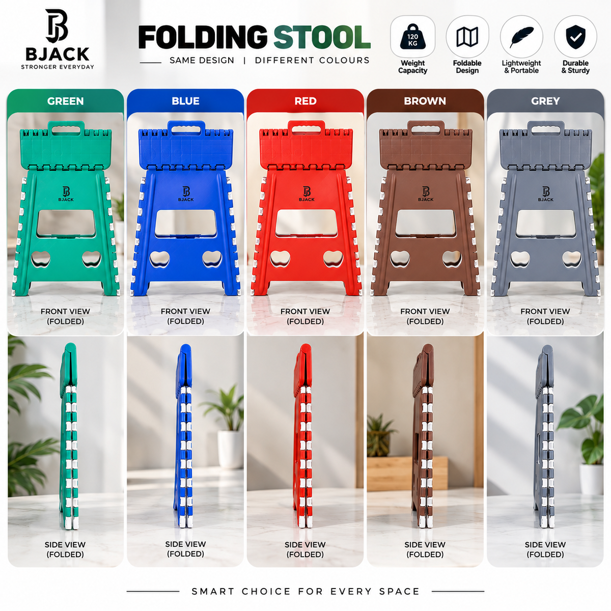 BJACK 5 PCS Folding Stool Combo | 120 KG Capacity | Foldable, Lightweight & Portable Stool Set for Home, Office & Outdoor