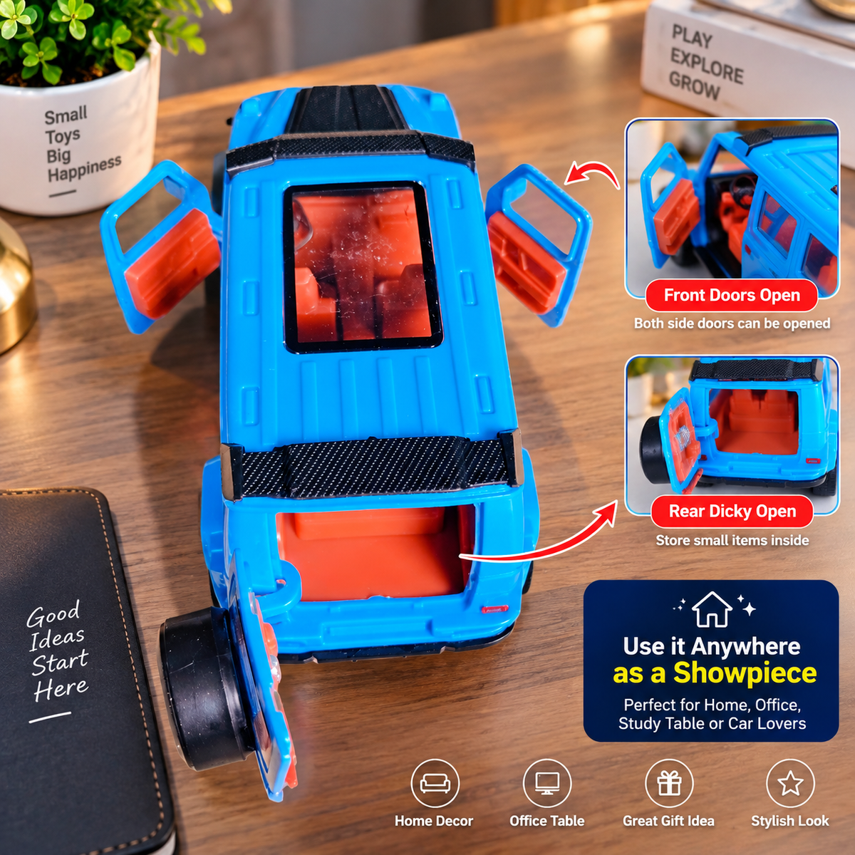 Blue G-Wagon Die-Cast Toy Car for Kids & Showpiece | Openable Doors | Premium SUV Design