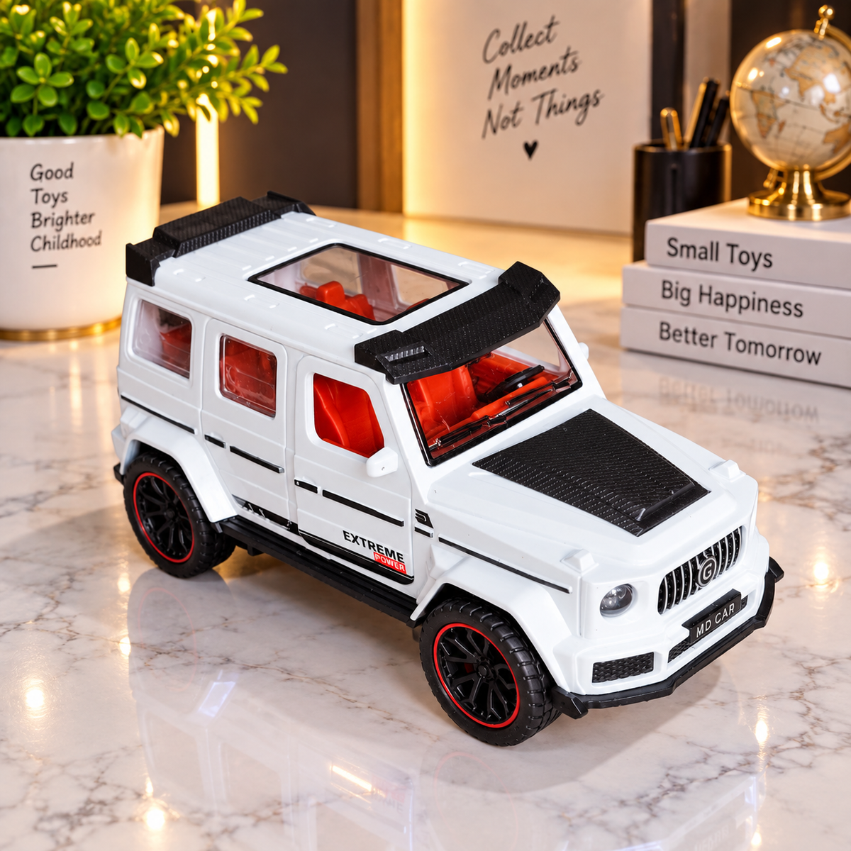 White G-Wagon Die-Cast Toy Car for Kids & Showpiece | Openable Doors | Premium SUV Design
