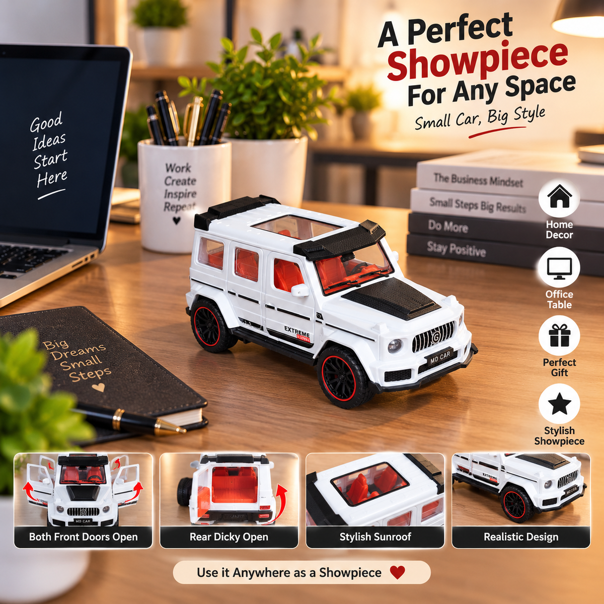 White G-Wagon Die-Cast Toy Car for Kids & Showpiece | Openable Doors | Premium SUV Design