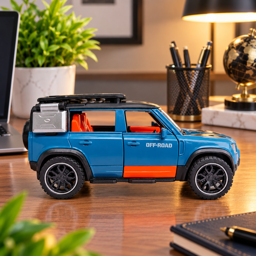 Blue Defender Die-Cast Toy Car for Kids & Showpiece | Openable Doors & Off-Road SUV Design