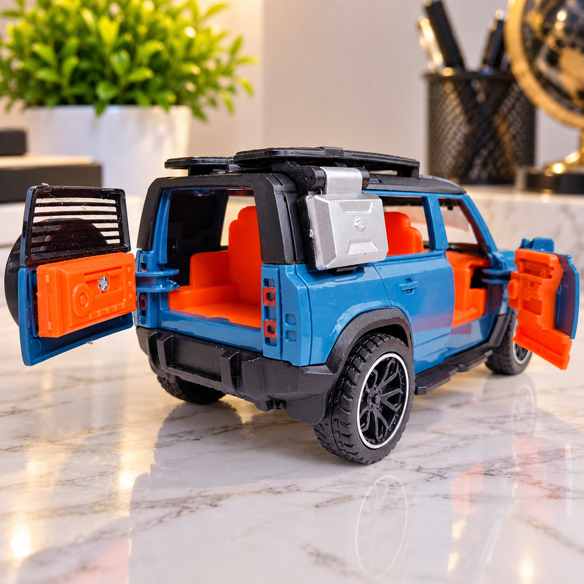 Blue Defender Die-Cast Toy Car for Kids & Showpiece | Openable Doors & Off-Road SUV Design