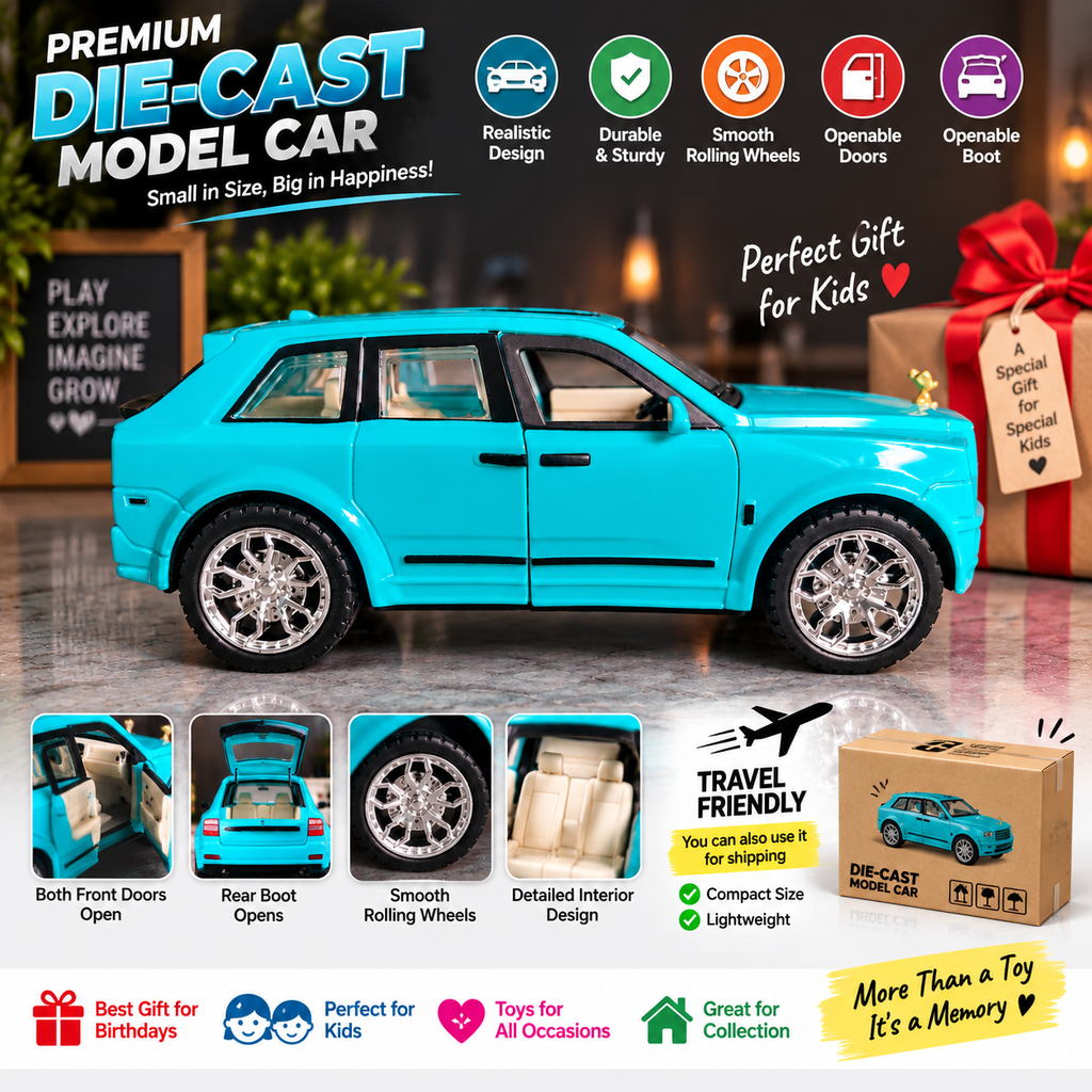 Luxury Die-Cast Rolls-Royce Toy Car for Kids & Showpiece | Openable Doors & Rear Dicky