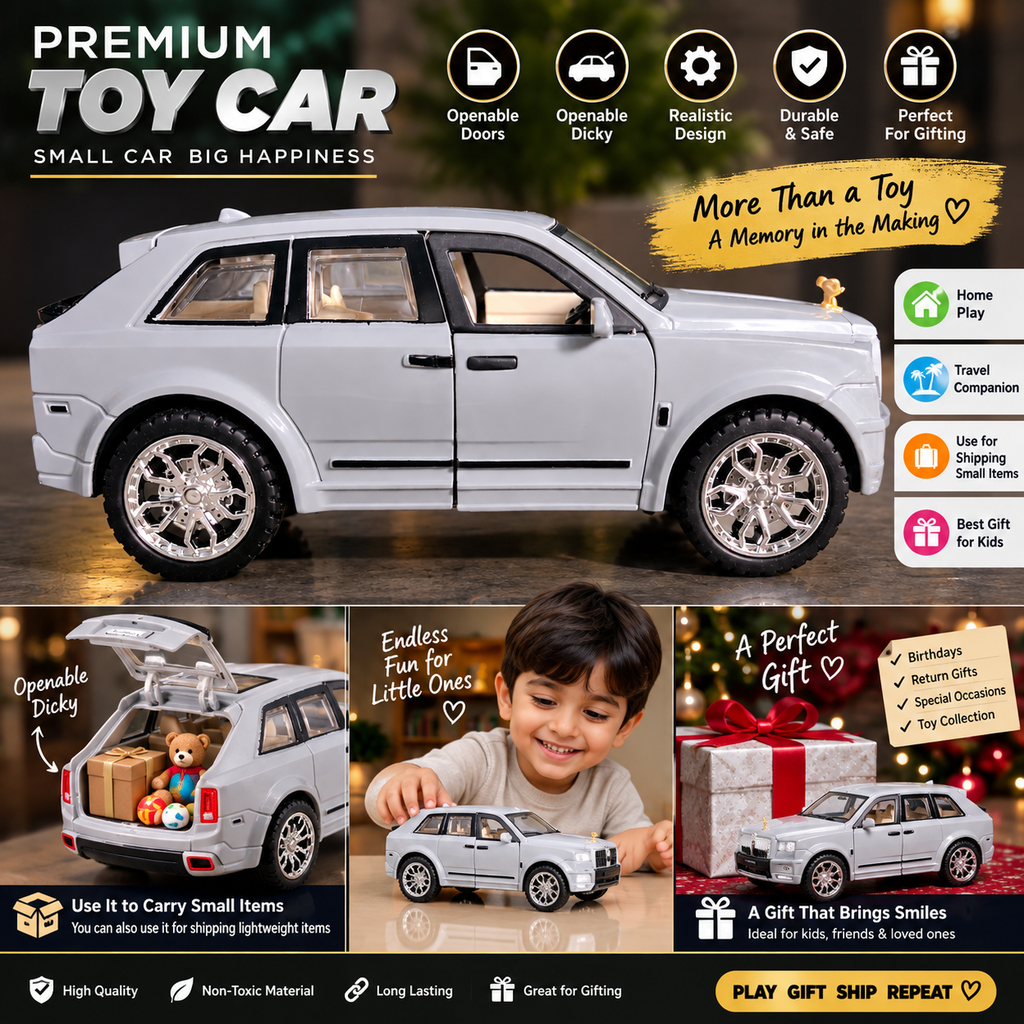 Luxury Gray Rolls-Royce Die-Cast Toy Car for Kids & Showpiece | Openable Doors & Rear Dicky