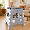 Grey Folding Step Stool 12 Inch | Foldable Plastic Stool Chair | Portable Utility Stool for Home & Kitchen