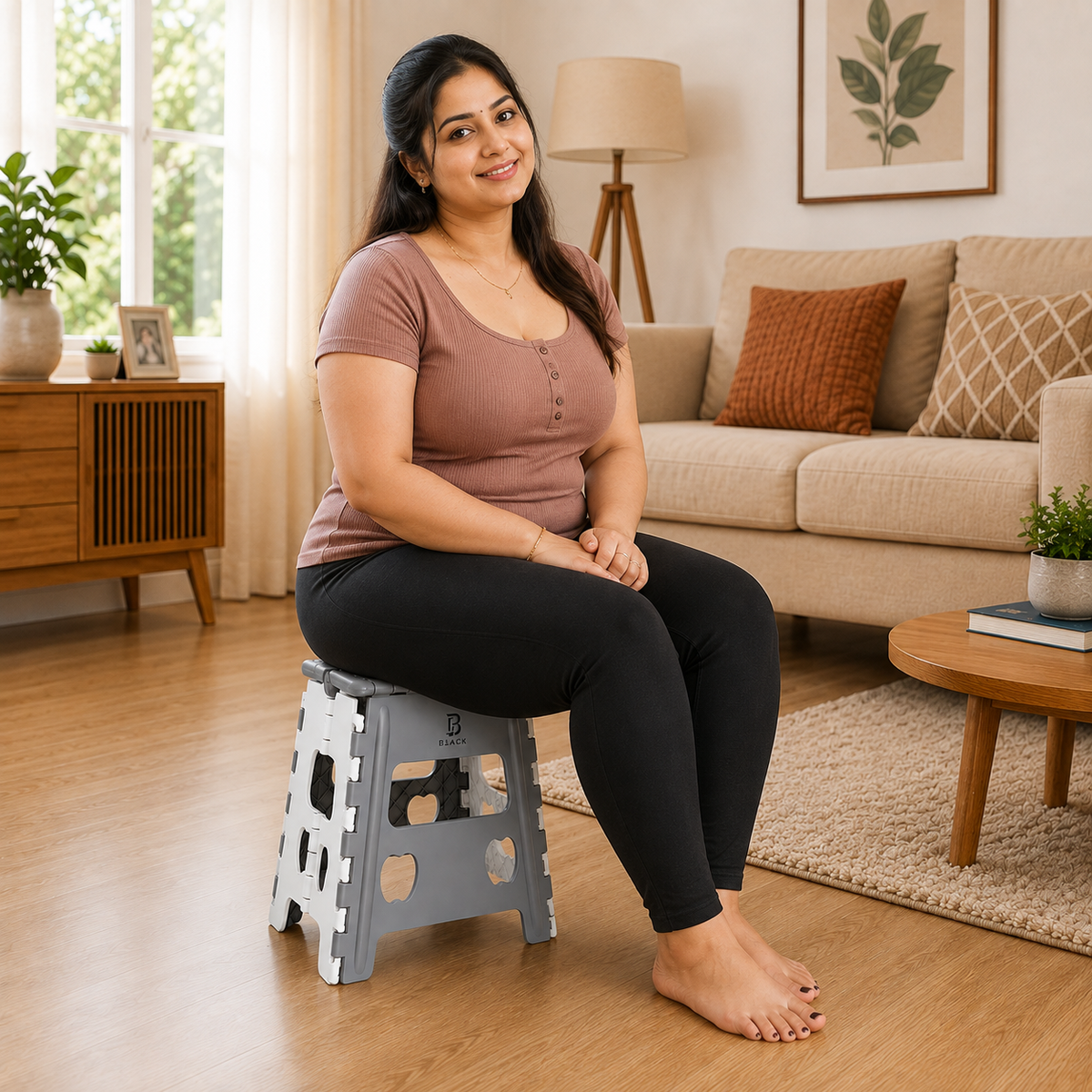 Grey Folding Step Stool 12 Inch | Foldable Plastic Stool Chair | Portable Utility Stool for Home & Kitchen