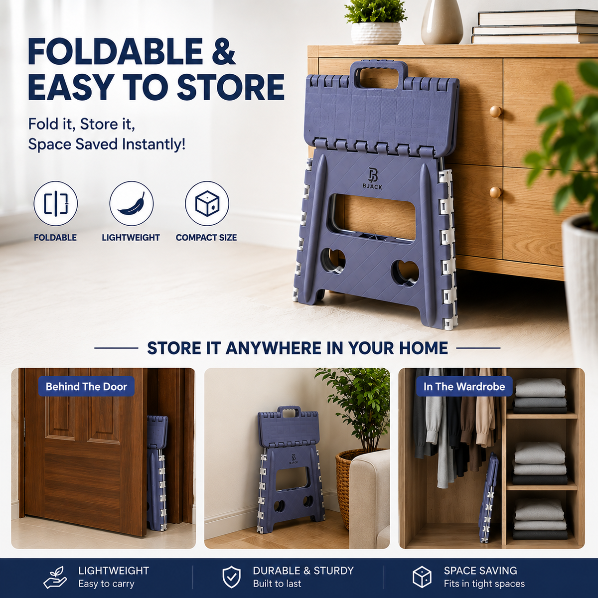 Grey Folding Step Stool 12 Inch | Foldable Plastic Stool Chair | Portable Utility Stool for Home & Kitchen