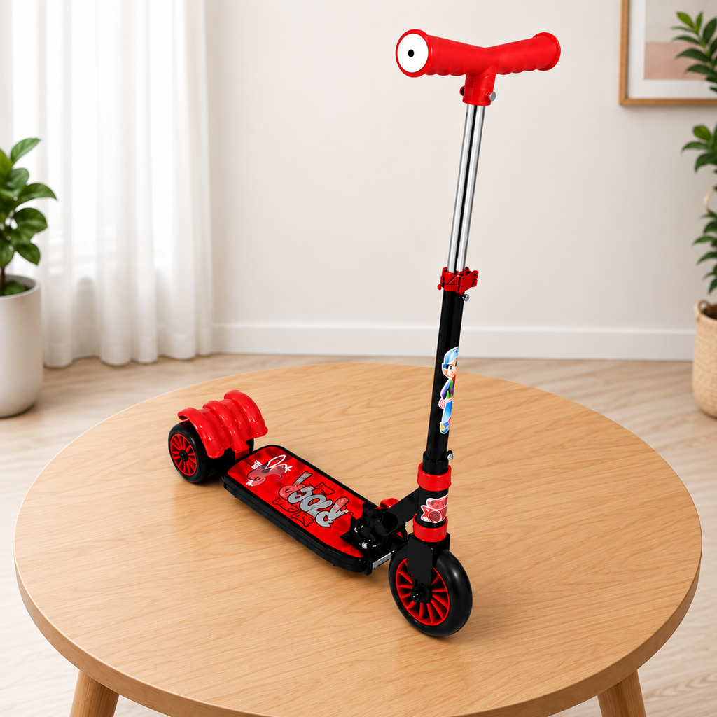Red Kids Scooter | Foldable Kick Scooter with Adjustable Height | Age 4-10 Years