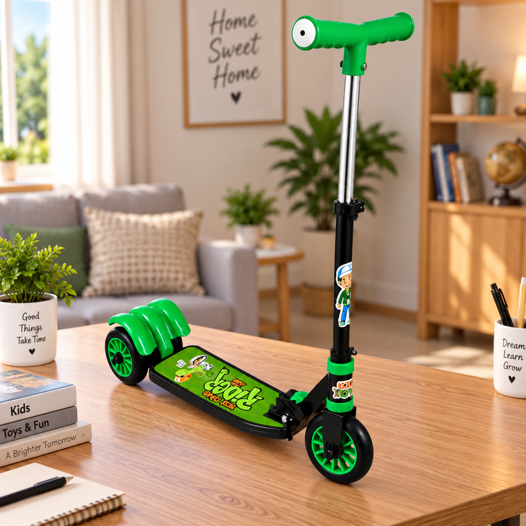 Green Kids Scooter | Foldable Kick Scooter with Rear Brake | Age 4-10 Years