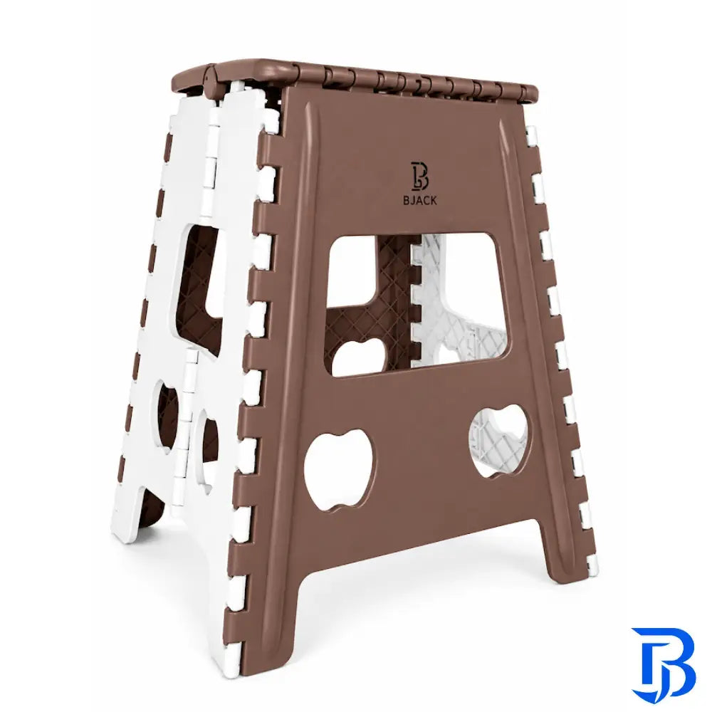 Heavy Duty Brown Foldable Step Stool 18 Inch | Space-Saving Plastic Stool Chair