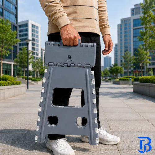 Heavy Duty Grey Foldable Step Stool 18 Inch | Space-Saving Plastic Stool Chair