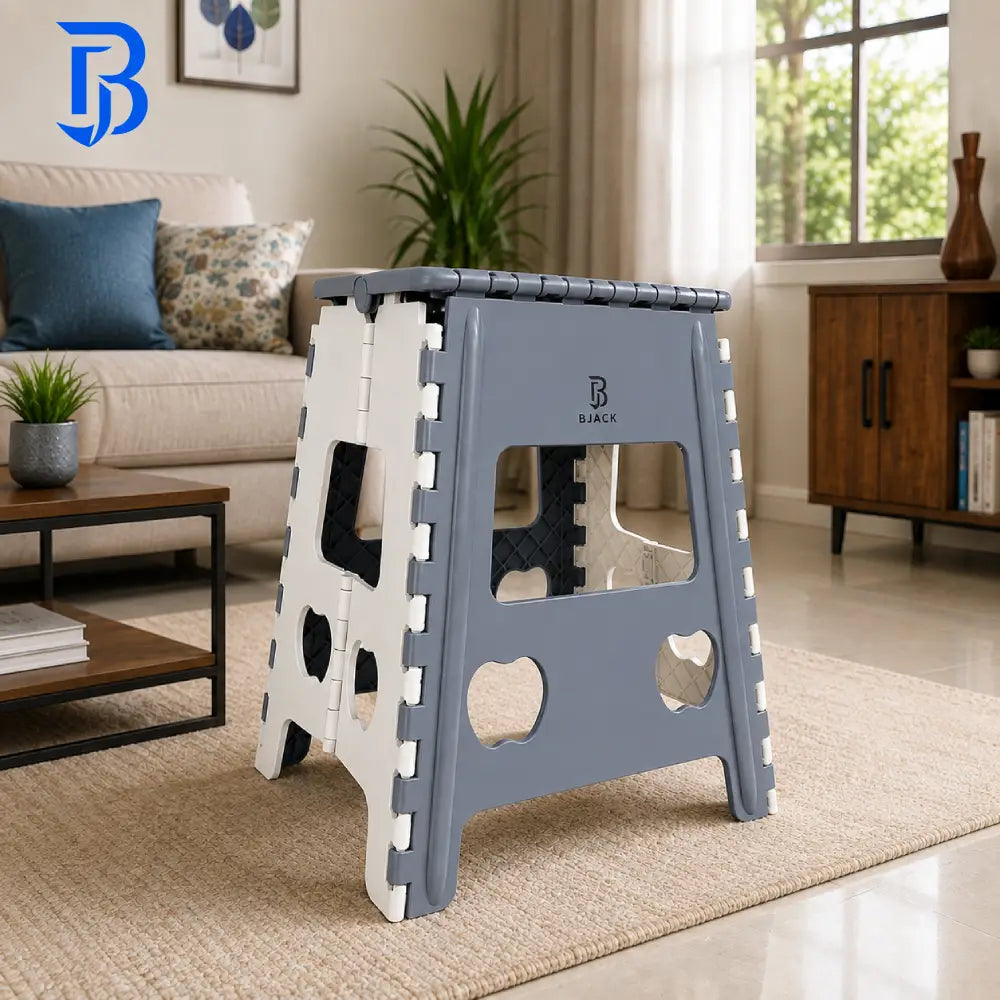 Heavy Duty Grey Foldable Step Stool 18 Inch | Space-Saving Plastic Stool Chair