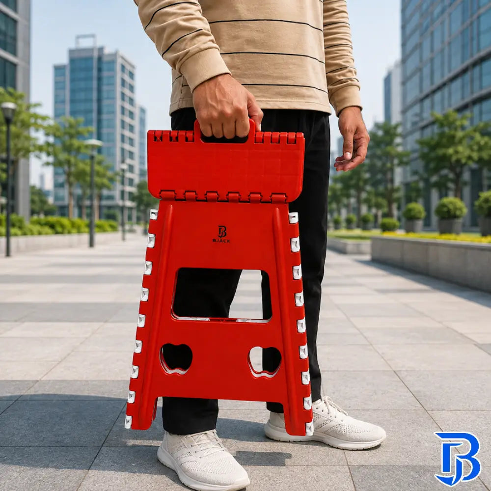 18 Inch Red Folding Step Stool | Lightweight Foldable Plastic Stool for Home Use
