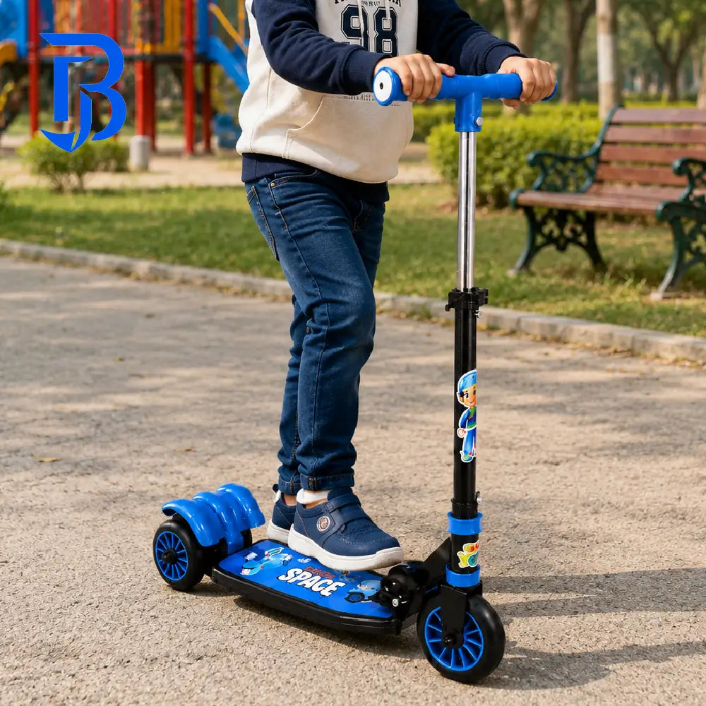 Runner Kids Foldable Kick Scooter Blue/Black | Adjustable Height | Age 4-10 Years