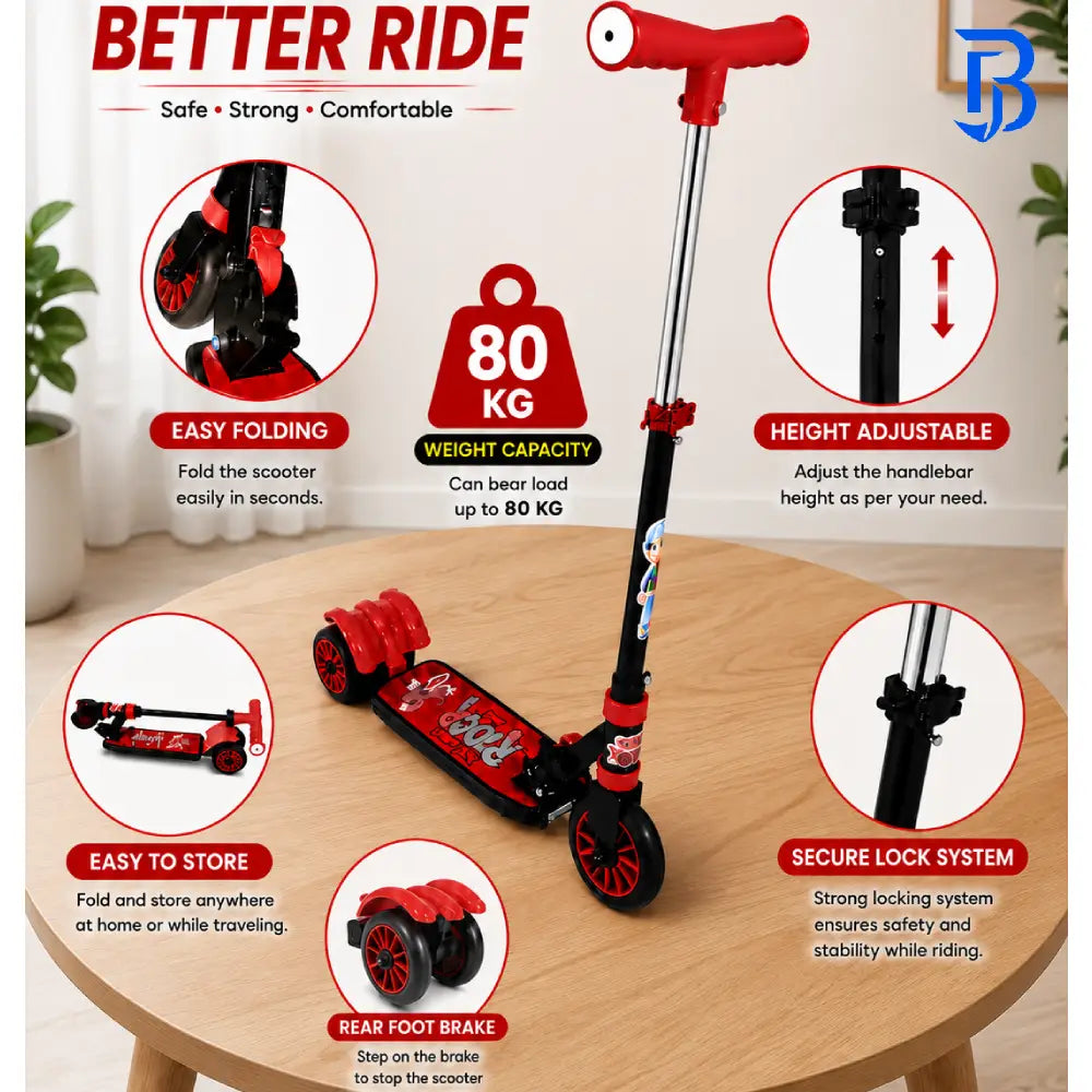 Runner Kids Foldable Kick Scooter Red/Black | Adjustable Height | Age 4-10 Years