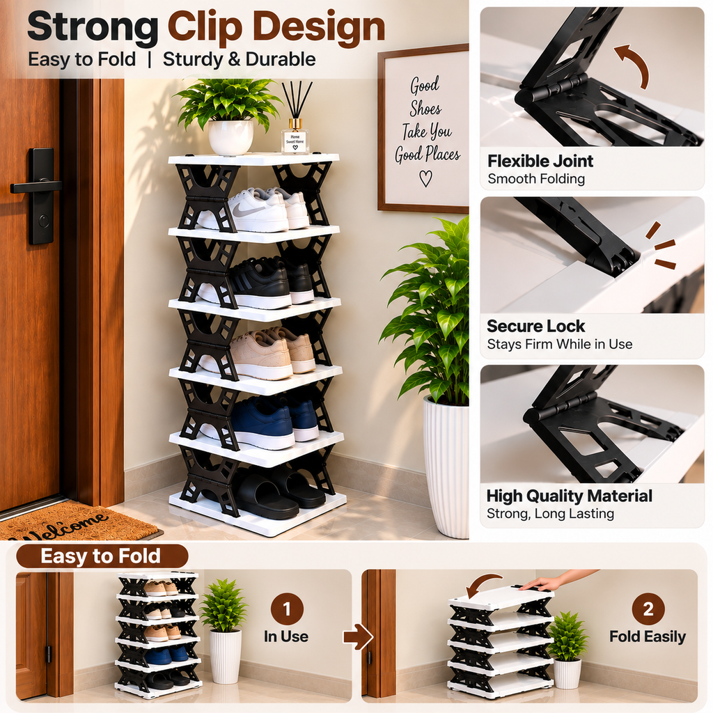 6 Layer Foldable Shoe Rack | Adjustable Space Saving Shoe Stand for Home & Bedroom