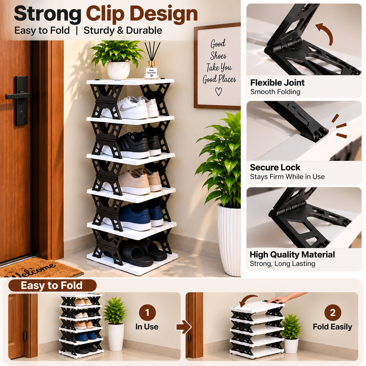 6 Layer Foldable Shoe Rack | Adjustable Space Saving Shoe Stand for Home & Bedroom