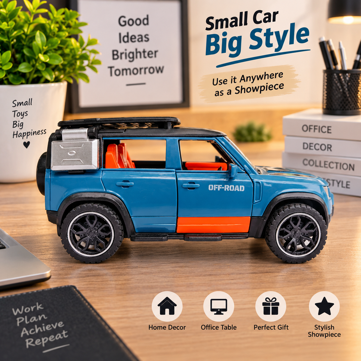 Blue Defender Die-Cast Toy Car for Kids & Showpiece | Openable Doors & Off-Road SUV Design